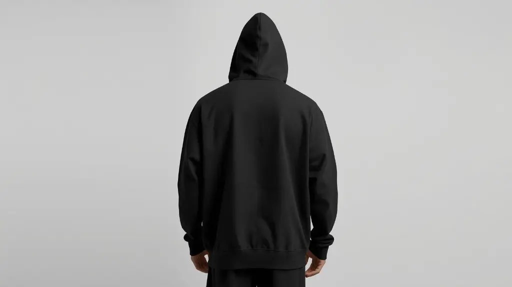 plain black classic hooded neck full picture - Back.webp