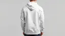 Plain white classic hooded neck hoodie full picture male from back.webp