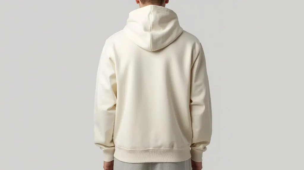 Plain Cream classic hooded neck hoodie full picture male - - Back.webp