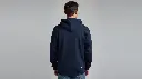 Plain navy blue classic hooded neck hoodie full picture male from back.webp